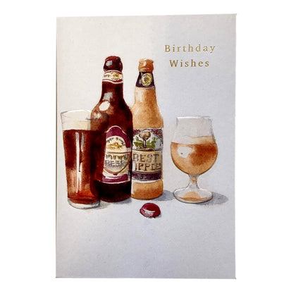 Beer And Apple Juice Bottles With Glasses Design Open Birthday Card