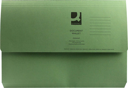 Pack of 50 Q-Connect Foolscap Green Document Wallets