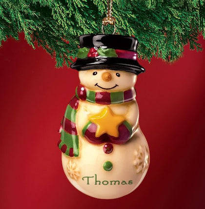 Mini Ceramic Personalized Snowman Ornament-Thomas