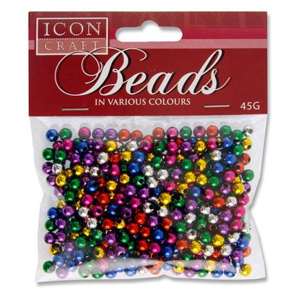 Bag of 45g Assorted Colour Metallic Beads by Icon Craft