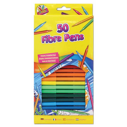 Pack of 50 Fine Tip Fibre Colouring Pens
