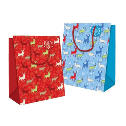 Patterned Reindeer Design Medium Christmas Gift Bag