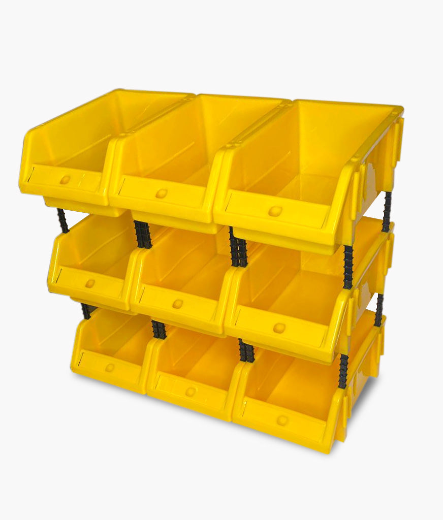 Set of 30 Stackable Yellow Storage Pick Bin with Riser Stands 245x158x108mm