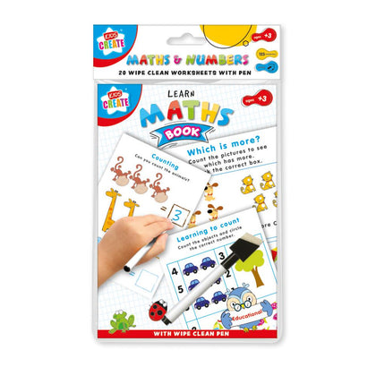 A5 20 Wipe Clean Maths and Numbers Worksheets with Pen