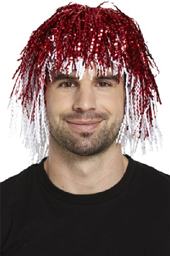 Red and White England Tinsel Wig