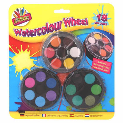 Pack of 3 Watercolour Wheels of 6 Assorted Colours