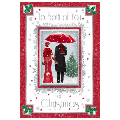 To Both of You Lovely Couple Under Umbrella Design Christmas Card