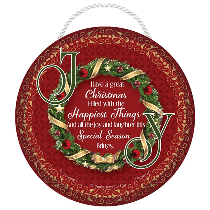Joy Wreath Christmas Hanging Plaque