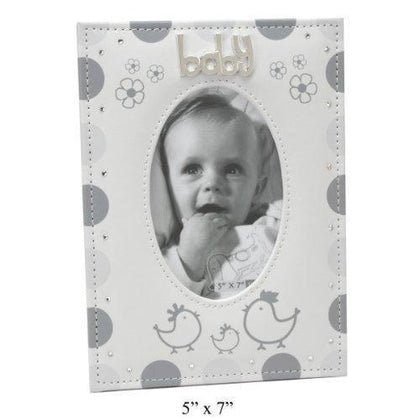 Baby Photo Frame Grey & White with Chickens & Crystals 5