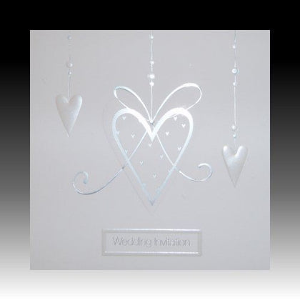 Pack of 5 Luxury White Wedding Invitations with Pearlised Hearts