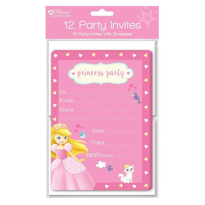 Pack of 12 Party Invites With Envelopes - Princess Party