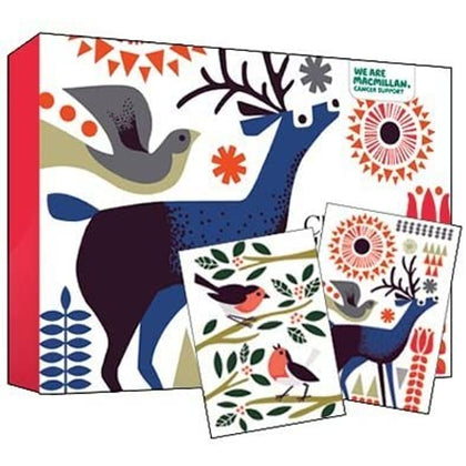 Deer and Robins 12 Charity Christmas Box Cards Sold in support of Macmillan Cancer Support