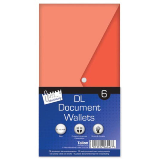 Pack of 6 DL Clear Plastic Document Wallets Envelope with Stud Closing Button