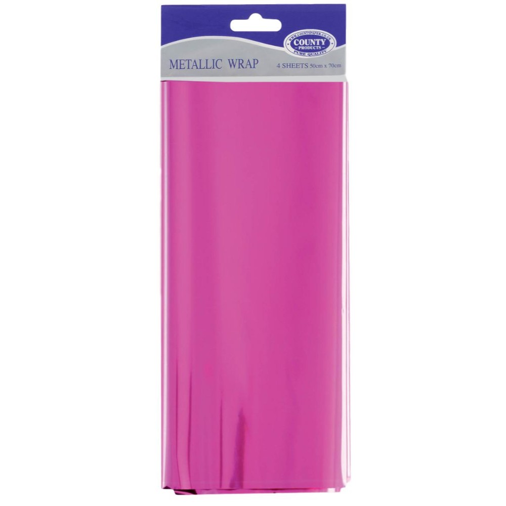 Pack of 4 Metallic Cerise Pink Gift Wrap 75cm x 50cm Sheets