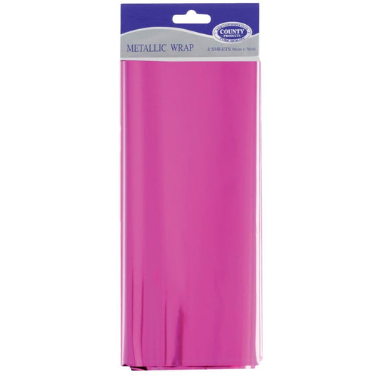 Pack of 4 Metallic Cerise Pink Gift Wrap 75cm x 50cm Sheets
