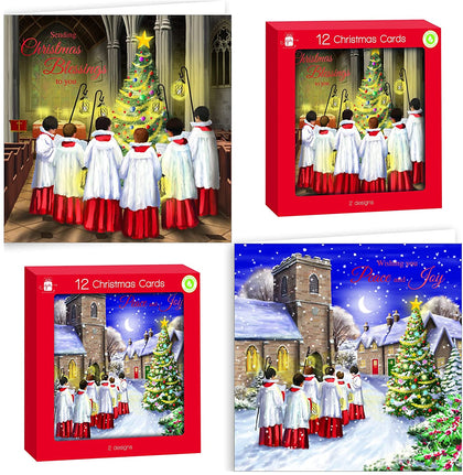 Box of 12 Choir Scene Design Square Christmas Cards