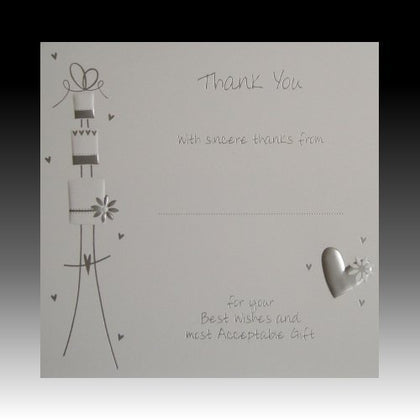 Pack of 10 Luxury Silver Foiled Wedding Gift Thank You Cards - Cake & Hearts