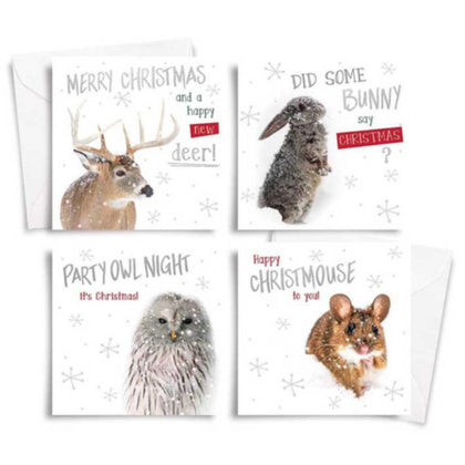 10 Square Photographic Christmas Cards Deer and Mouse
