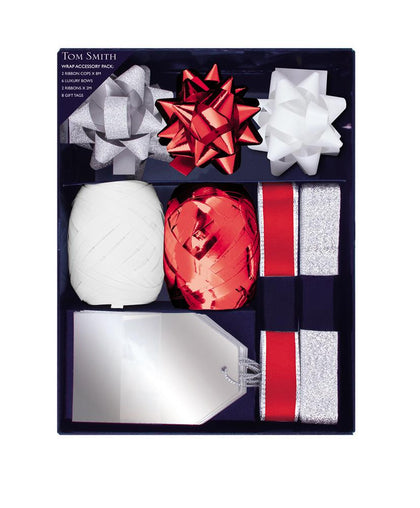 Pack of Silver and Red Gift Wrapping Accessory Set