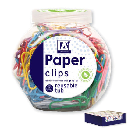 Tub of 200 Assorted Colour Paper Clips