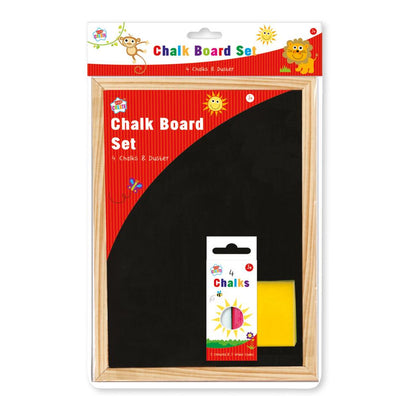Chalkboard and Duster Set - 4 Chalks, Black Board and Duster