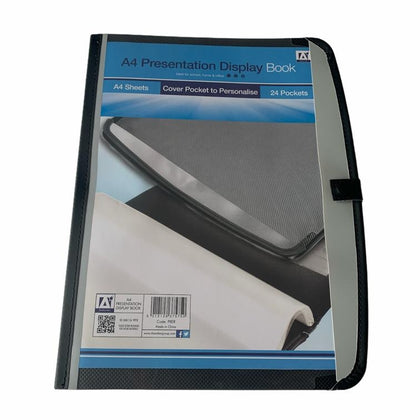 A4 24 Pocket Presentation Book with Cover Pocket and Button Closure