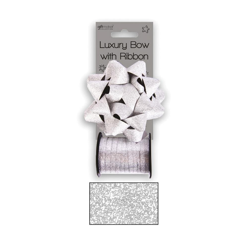 Silver Glitter Bow And Ribbon Spool Christmas Decoration