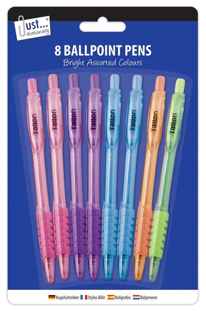 8 Ballpoint Pens 5 Assorted Pastel Colours