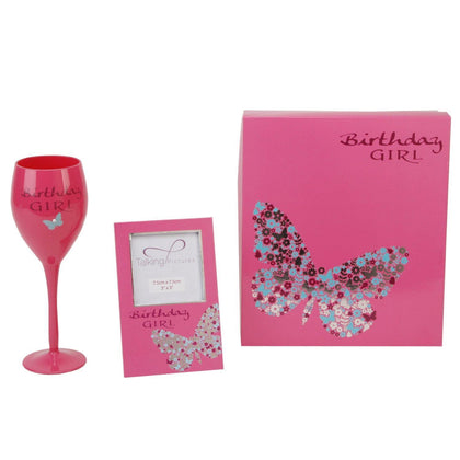 Birthday Girl Talking Pictures Wine Glass and Photo Frame Gift Set
