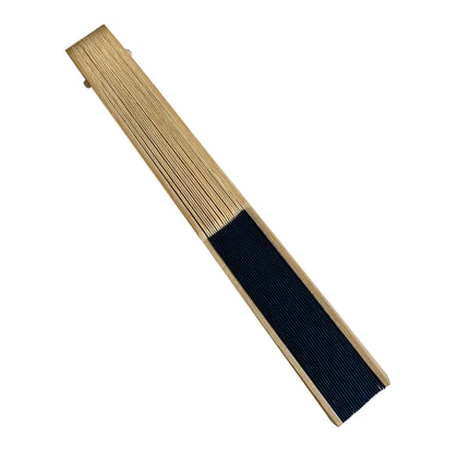 Dark Blue Paper Hand Held Bamboo and Wooden Fan