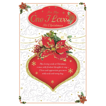 For The One I Love Flowers Design Glitter Finished Christmas Card
