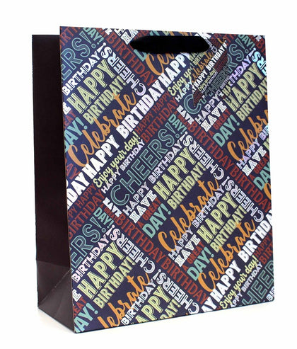 Pack of 12 Birthday Text Print Design Large Gift Bags