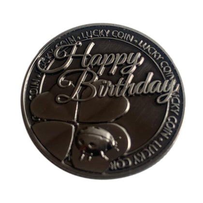 Happy Birthday Clover Design Cherished Lucky Coin Engraved Message Keepsake Gift