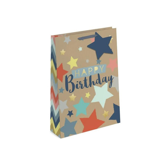 Pack of 12 Kraft Effect Large Birthday Gift Bags