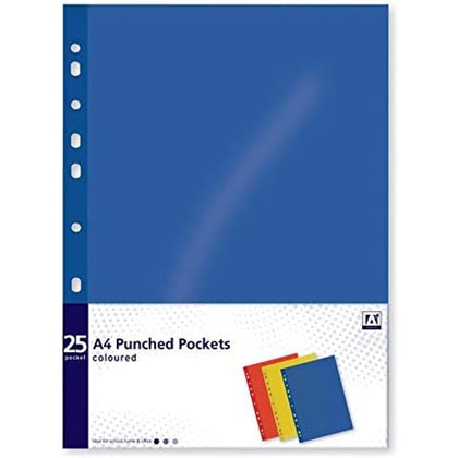 Pack of 25 A4 Coloured Punched Pockets clpm/1