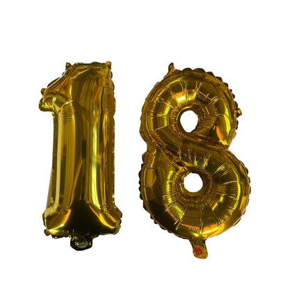 Golden Number 18 Foil Balloons With Ribbon and Straw for Inflating