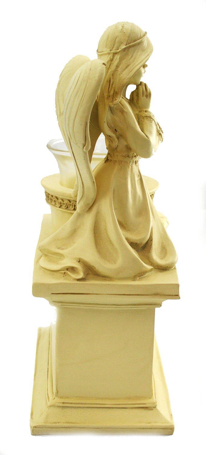 Grandma Graveside Memorial Angel Cherub Praying Kneeling with Glass T Lite Holder