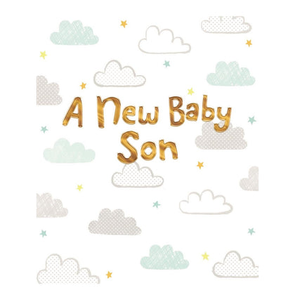 On Birth of New Baby Son Clouds Design Greeting Card