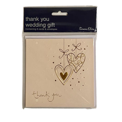 Wedding Thank You Cards 6 Cards with Envelopes Gold Heart Design