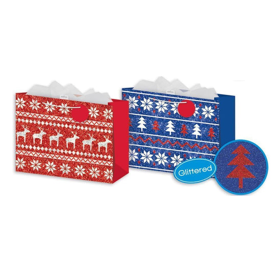 Pack of 12 Nordic Icon Encapsulated Glitter Large Christmas Bag