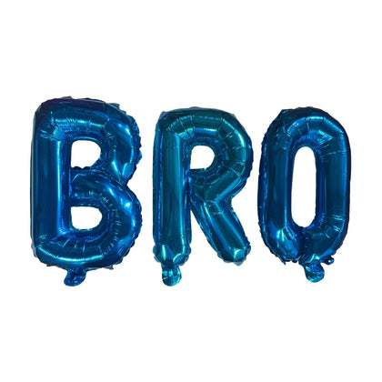 BRO Blue Text Brother Foil Balloons with Ribbon and Straw for Inflating