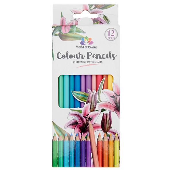 Pack of 12 Pastel Shades Colour Pencils by World of Colour