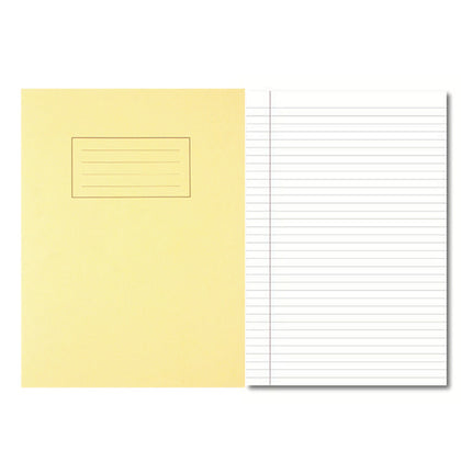 Pack of 100 229x178mm Yellow Exercise Books 80 Pages - Feint Ruled with Margin
