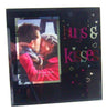 Black Glass With Hearts "Hugs & Kisses" Photo Frame