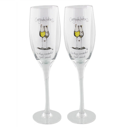 Boxed Pair of Champagne Flutes Congratulations Tracey Russell Coffee & Cream New