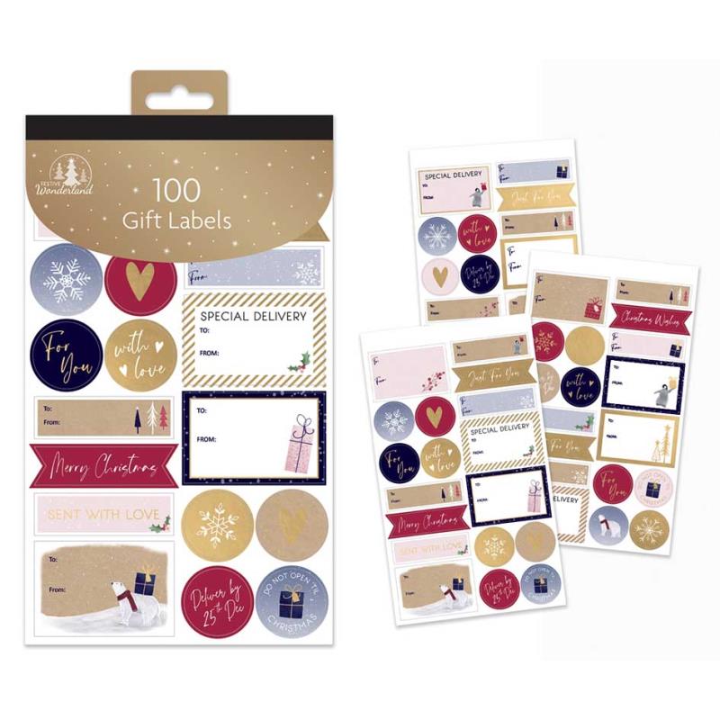 Pack of 100 Contemporary Christmas Gift Labels