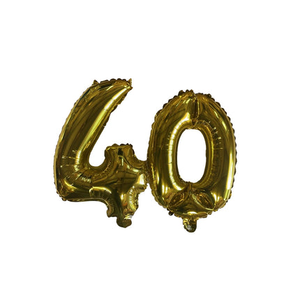 Golden Number 40 Foil Balloons With Ribbon and Straw for Inflating