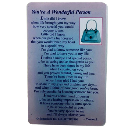 You`re A Wonderful Person To someone Special ....Wallet Card (Sentimental Keepsake Wallet / Purse Card)