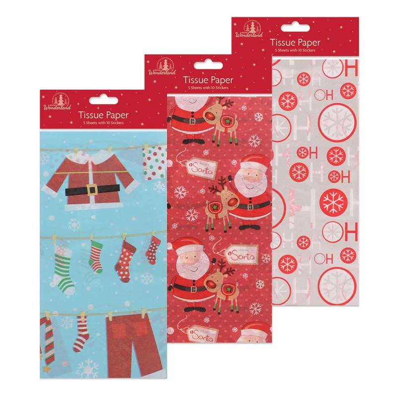 5 Sheets Cute Designs Christmas Tissue Paper With 10 Stickers