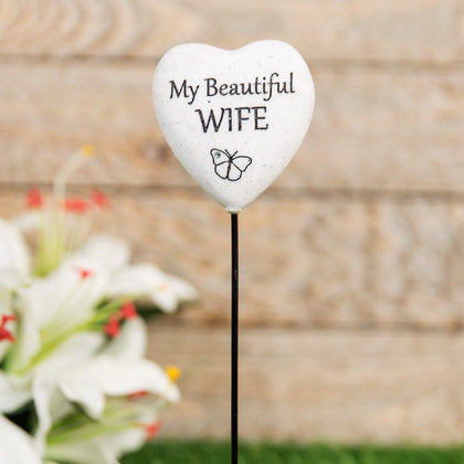 Graveside Plaque Thoughts Of You Resin Heart on Stick - Wife